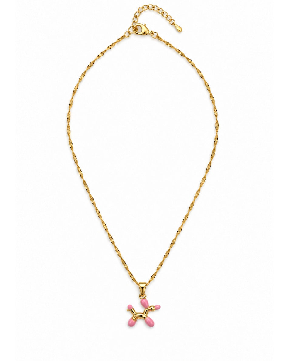 Collar perrito globo dorado con rosa, vista frontal sobre fondo blanco