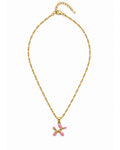 Collar perrito globo dorado con rosa, vista frontal sobre fondo blanco