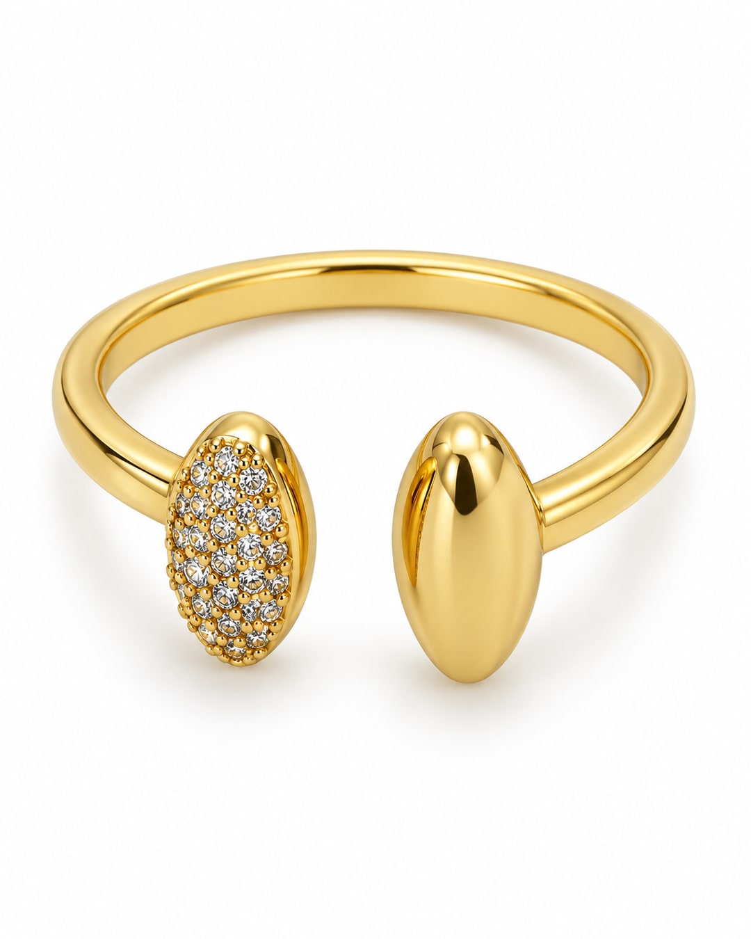 Anillo dorado con dos óvalos, vista frontal