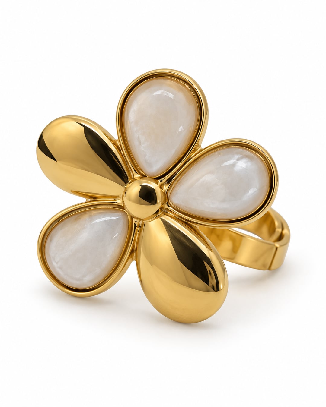 Anillo flor 5 pétalos, vista en ángulo