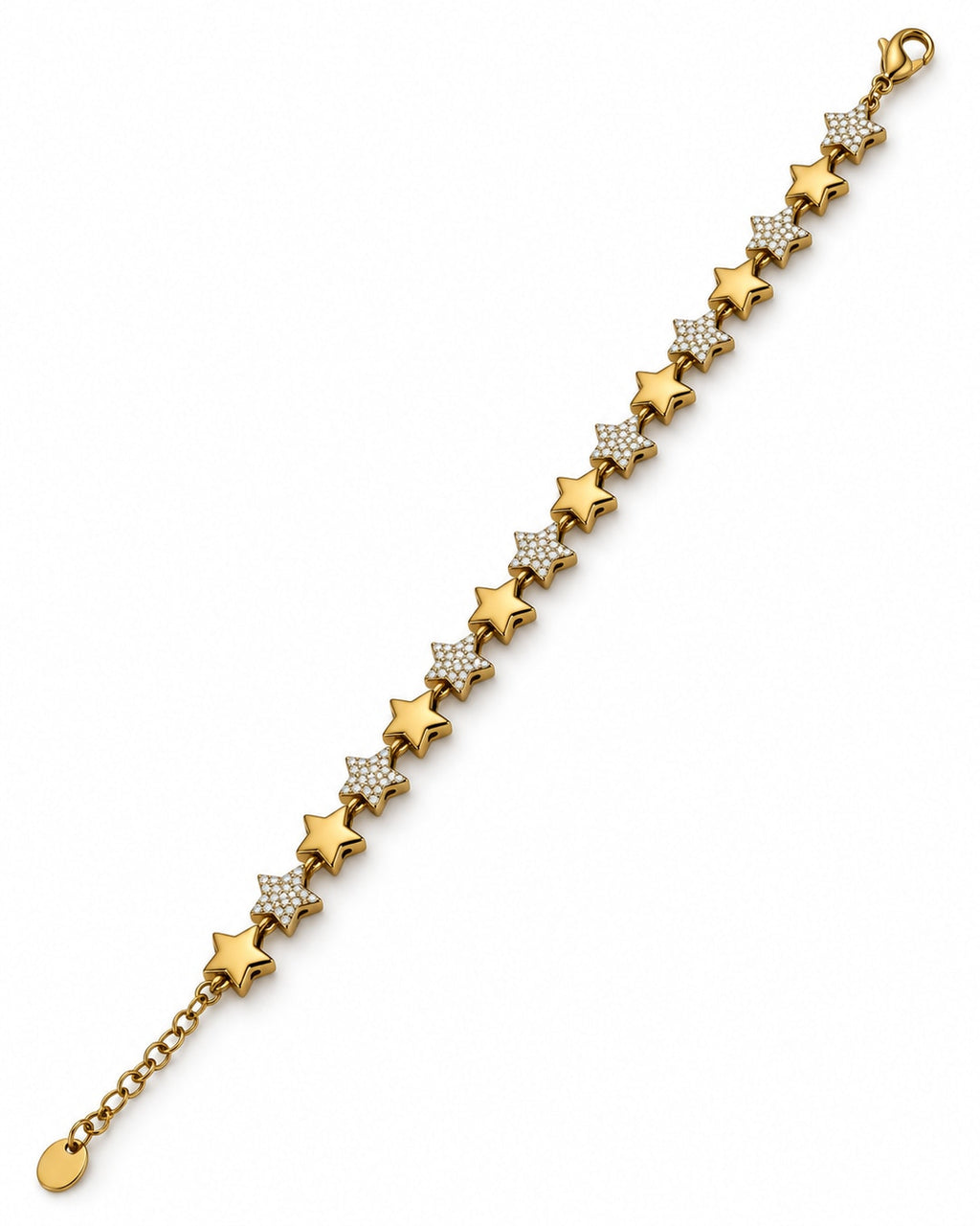 Pulsera estrellas, vista en ángulo sobre fondo blanco