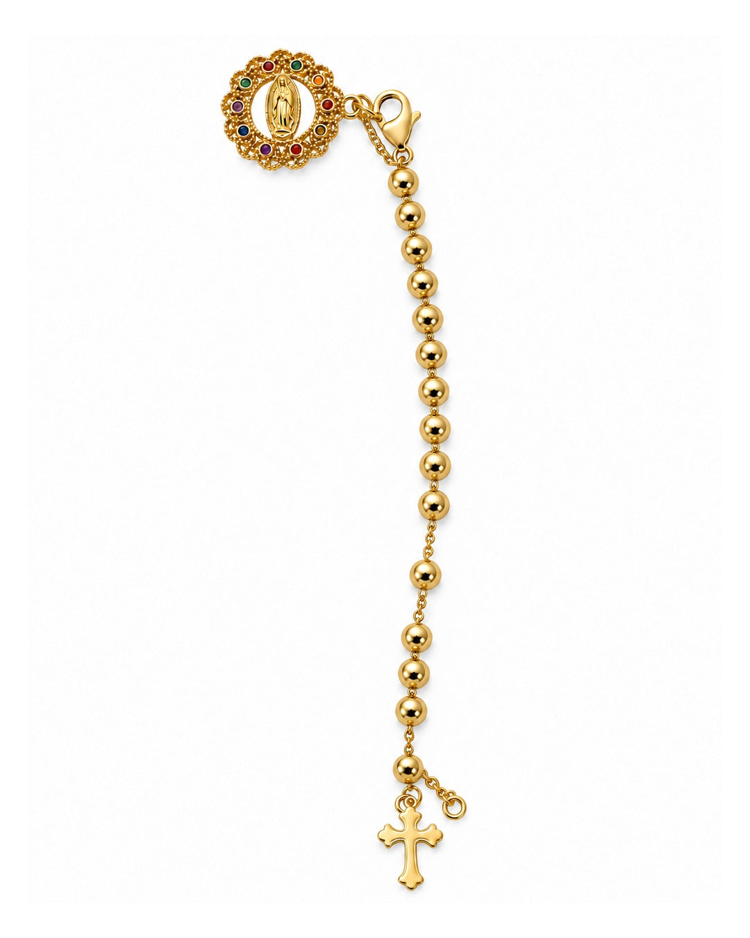 Pulsera virgen, medalla redonda, vista frontal sobre fondo blanco