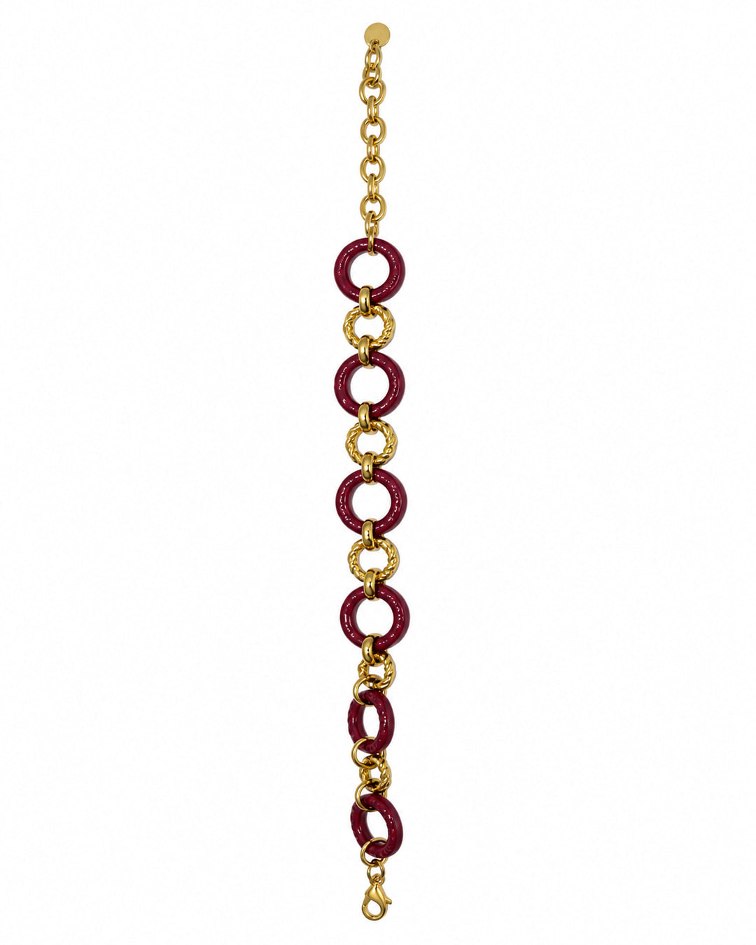 Pulsera círculo vino, vista frontal sobre blanco