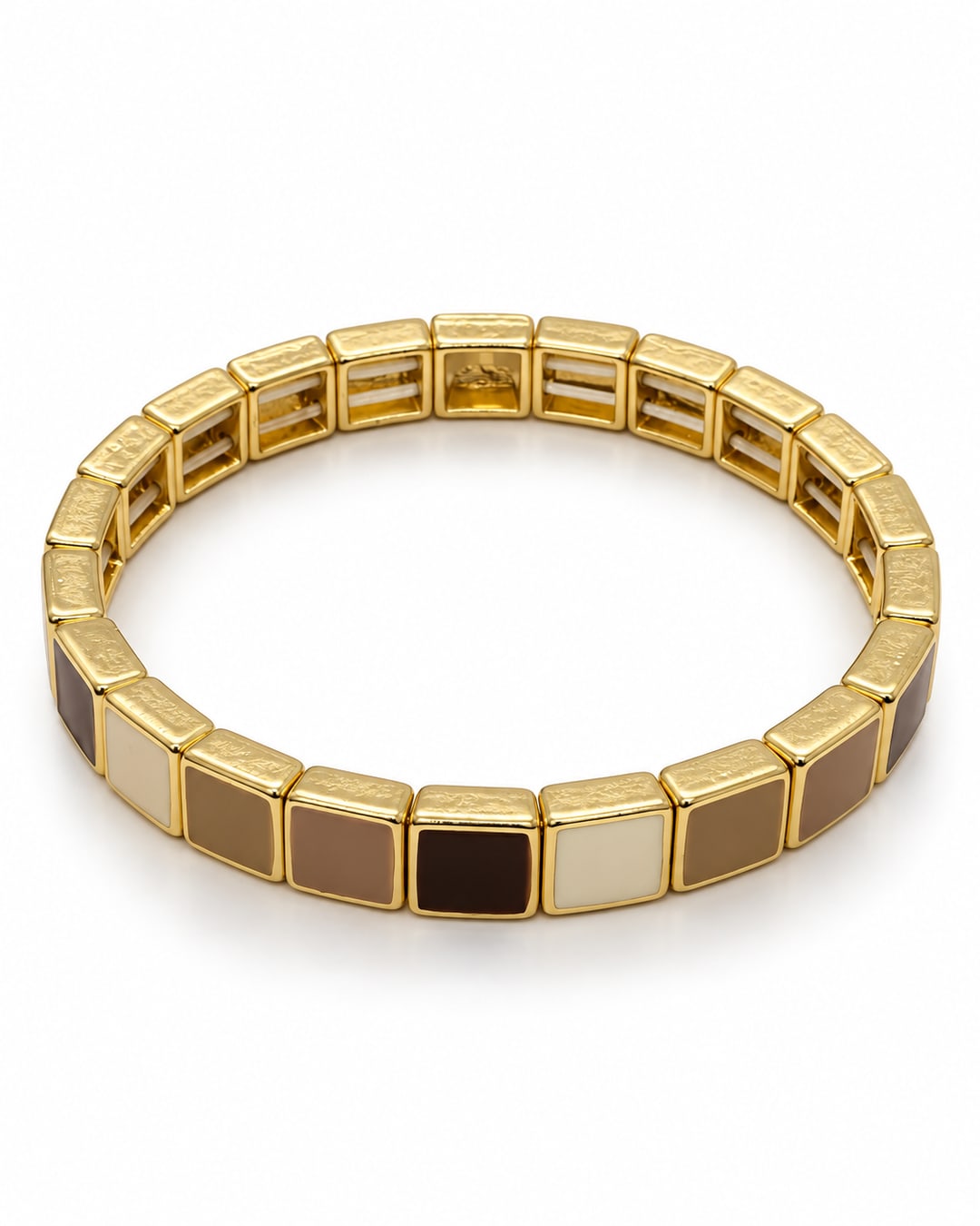 Pulsera de placas rectangulares tonos cafés, vista frontal